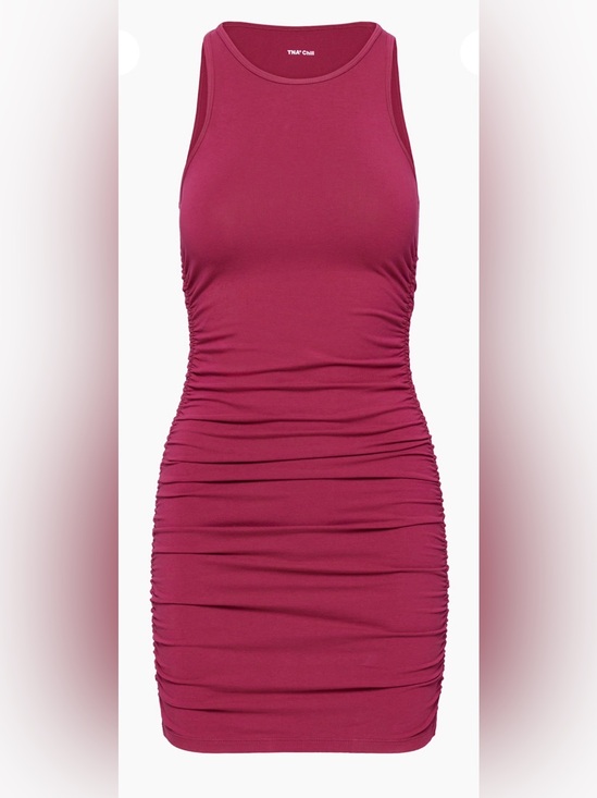 TNA Dresses & Skirts - TNA Chill Malibu Fuschia Ruched Tank Bodycon Mini Dress Aritzia